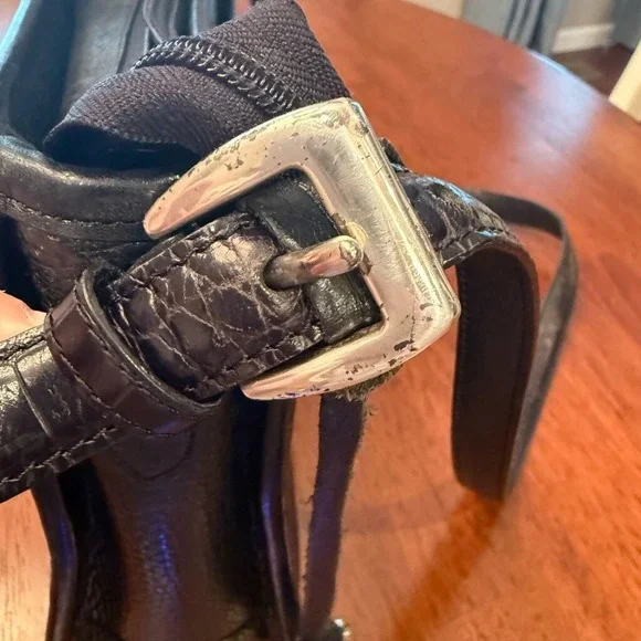 Brighton Emma Embossed Croc Pebbled Leather Shoulder Bag Adjustable Strap Black - Picture 5 of 15